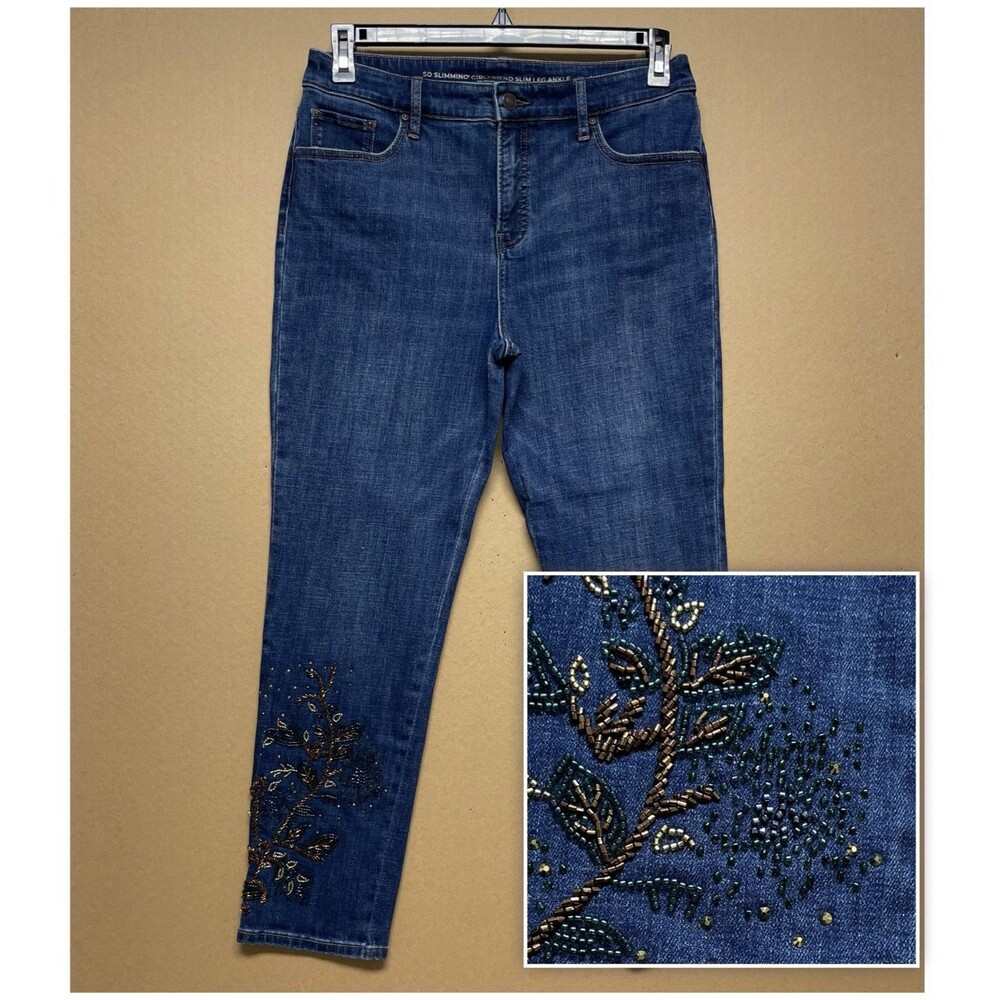 Chico's So Slimming Girlfriend Slim Leg Ankle Beadwork Jeans Women’s 1R /US 8R